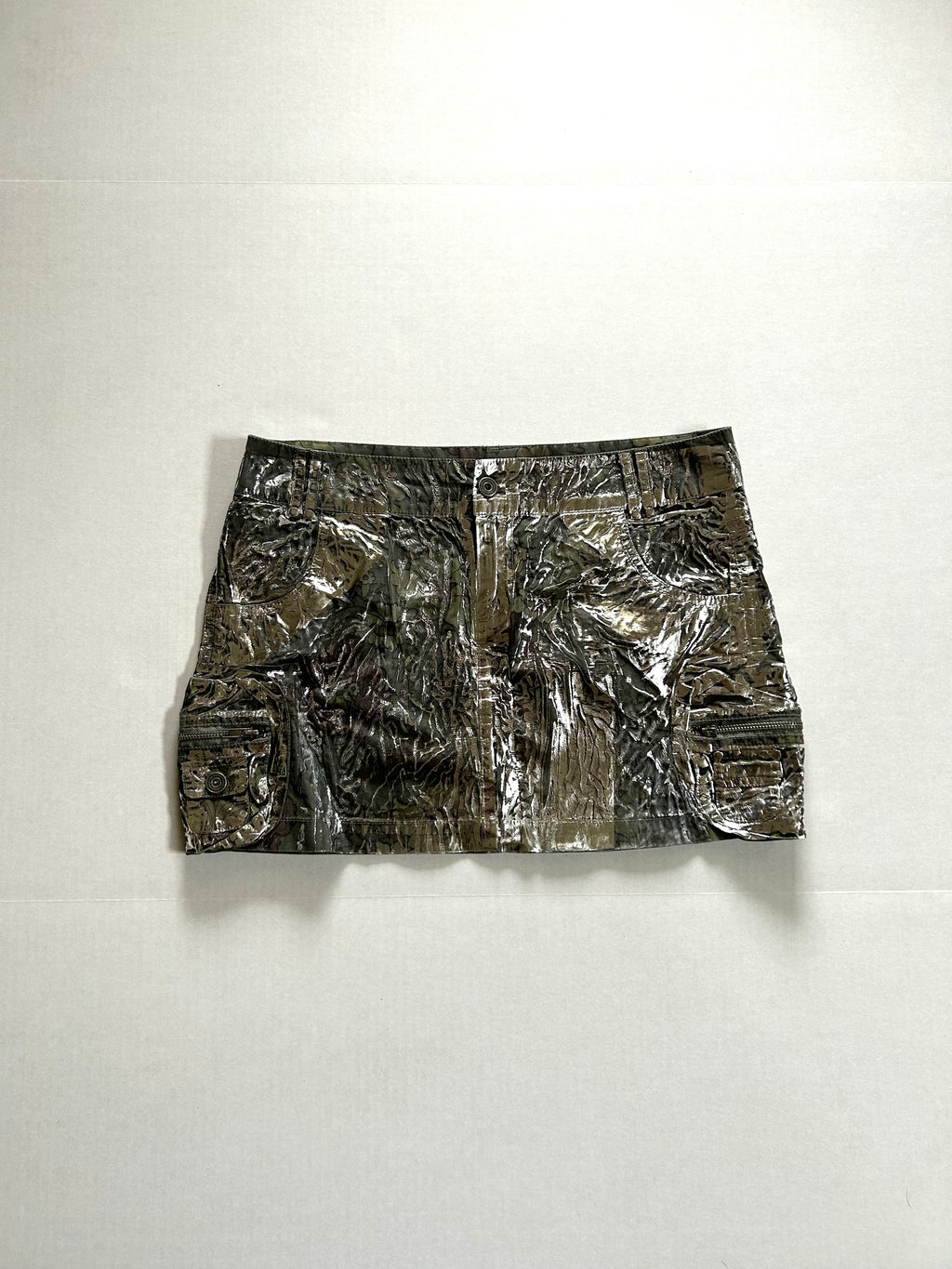 Leftover early aughts floral foiled camo mini micro skirt
