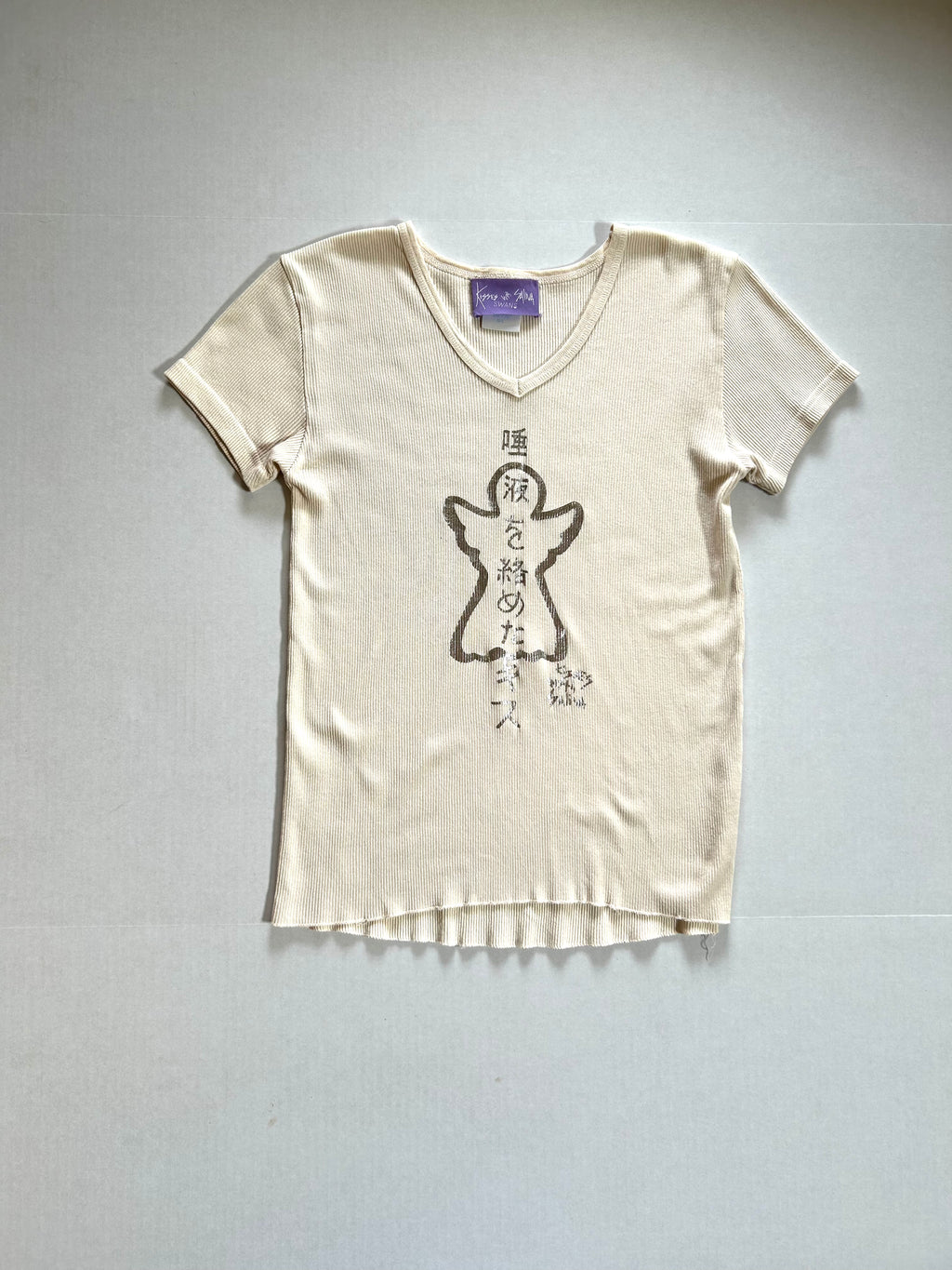 Oatmeal Japanese single stitch angel v-neck tee